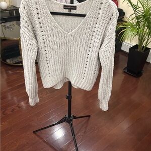 Cozy V-Neck Knit Sweater - Cream